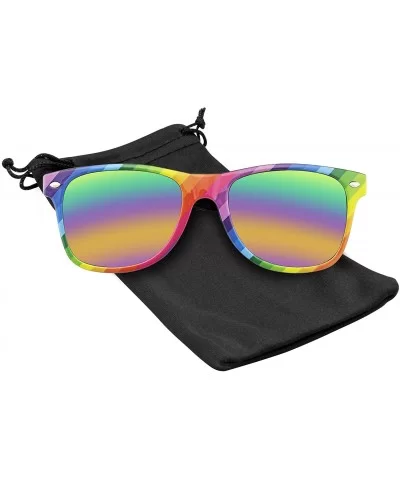 Horned Rim Retro 80s Party Festival Rainbow Mirrored Sunglasses for Men Women - Black - C5196SL4S06 $12.93 Oversized