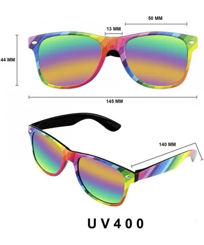 Horned Rim Retro 80s Party Festival Rainbow Mirrored Sunglasses for Men Women - Black - C5196SL4S06 $12.93 Oversized