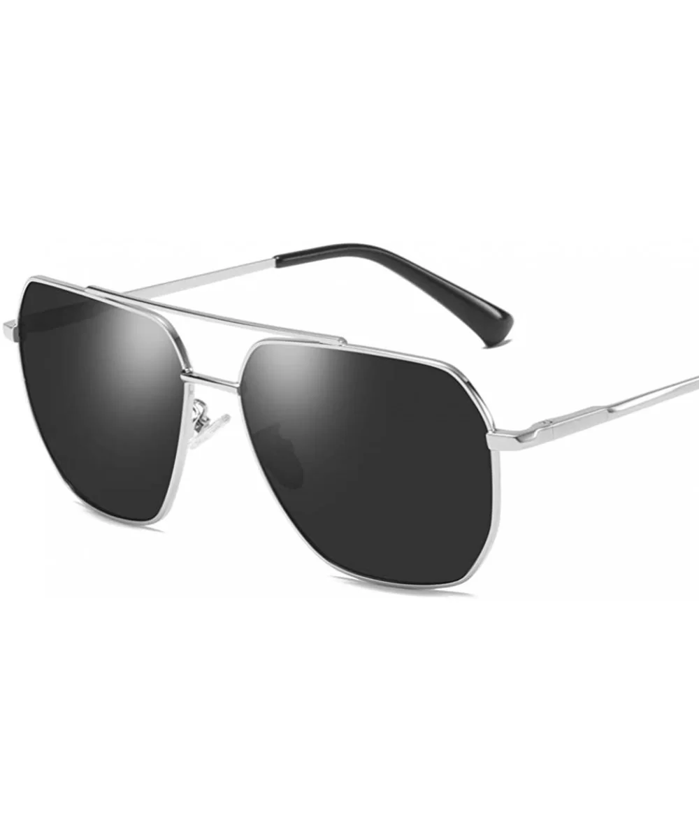 Square Pilot Polarized Sunglasses for Men Driving UV400 Protection - Silver Grey - CL18O5333DZ $15.26 Square