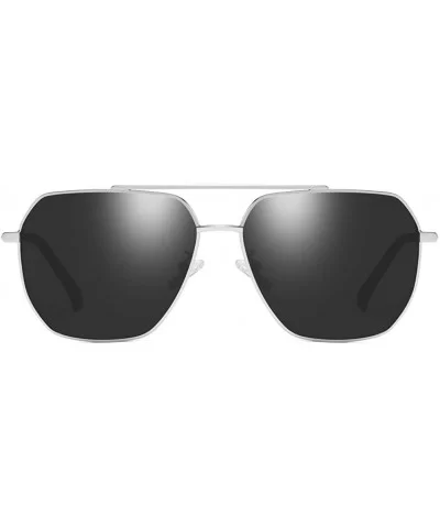 Square Pilot Polarized Sunglasses for Men Driving UV400 Protection - Silver Grey - CL18O5333DZ $15.26 Square