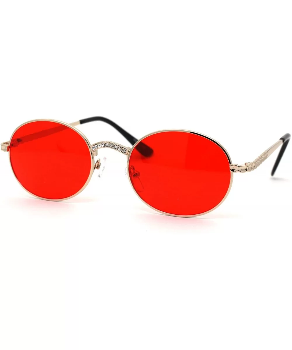 Oval Rhinestone Jewel Encrust Round Pimp Metal Rim Sunglasses - Gold Red - C3193EW8SHK $17.39 Oval