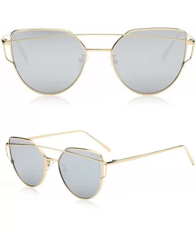 Cat Eye Mirrored Flat Lenses Street Fashion Metal Frame Women Sunglasses SJ1001 - C512E3YRO9P $19.61 Oversized