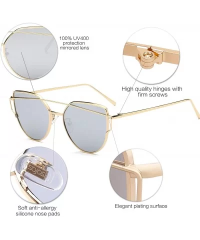 Cat Eye Mirrored Flat Lenses Street Fashion Metal Frame Women Sunglasses SJ1001 - C512E3YRO9P $19.61 Oversized