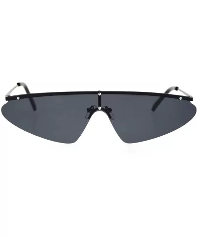 Funky Disco Flat Top Robotic Metal Half Rim Shield Triangle Sunglasses - All Black - CR18QMO7ZZ8 $13.36 Shield