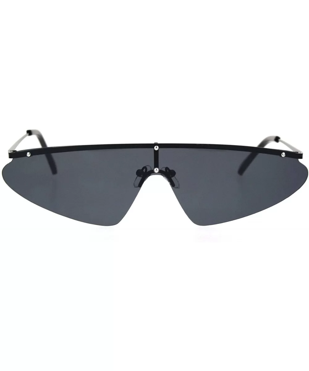 Funky Disco Flat Top Robotic Metal Half Rim Shield Triangle Sunglasses - All Black - CR18QMO7ZZ8 $13.36 Shield