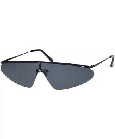 Funky Disco Flat Top Robotic Metal Half Rim Shield Triangle Sunglasses - All Black - CR18QMO7ZZ8 $13.36 Shield