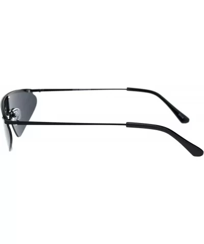 Funky Disco Flat Top Robotic Metal Half Rim Shield Triangle Sunglasses - All Black - CR18QMO7ZZ8 $13.36 Shield