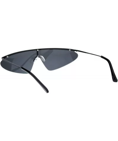 Funky Disco Flat Top Robotic Metal Half Rim Shield Triangle Sunglasses - All Black - CR18QMO7ZZ8 $13.36 Shield