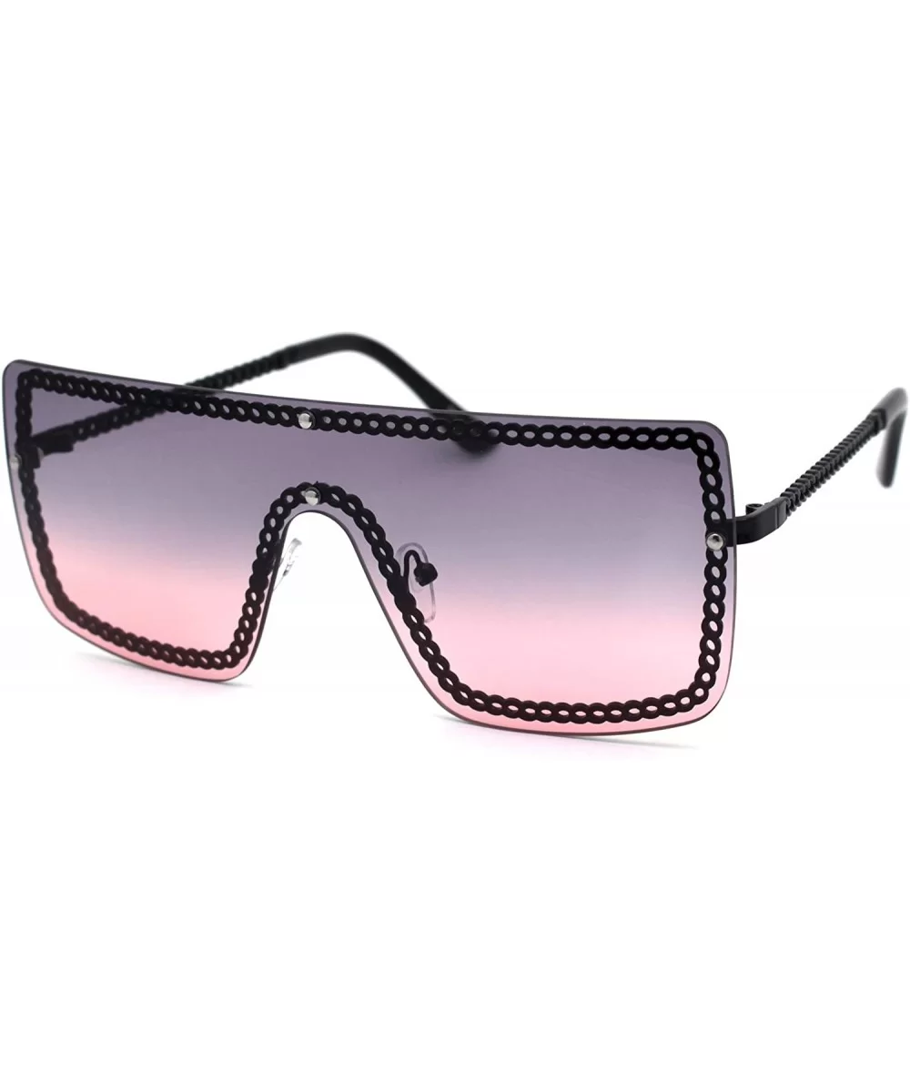 Retro Jewel Chain Frame Oversize Shield Mob Sunglasses - Black Burgundy - C2193EWXC3K $18.06 Oversized