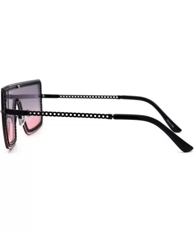 Retro Jewel Chain Frame Oversize Shield Mob Sunglasses - Black Burgundy - C2193EWXC3K $18.06 Oversized