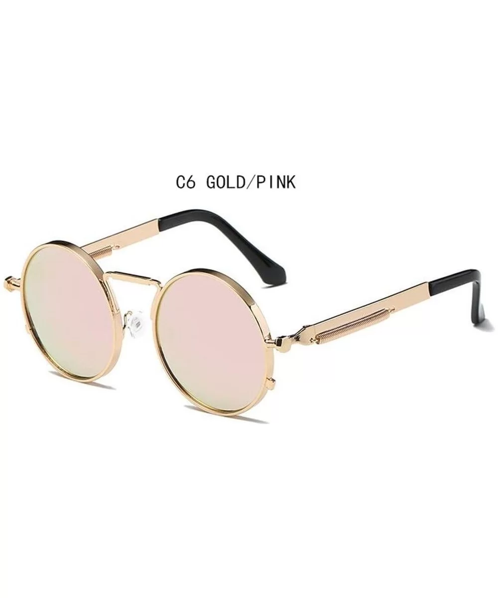 Vintage Men Sunglasses Women Round Metal Frame Colorful Lens Sun Glasses - Gold Pink - CW194OUZEH9 $28.72 Square