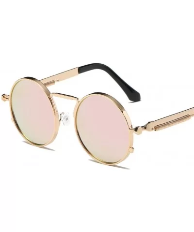 Vintage Men Sunglasses Women Round Metal Frame Colorful Lens Sun Glasses - Gold Pink - CW194OUZEH9 $28.72 Square