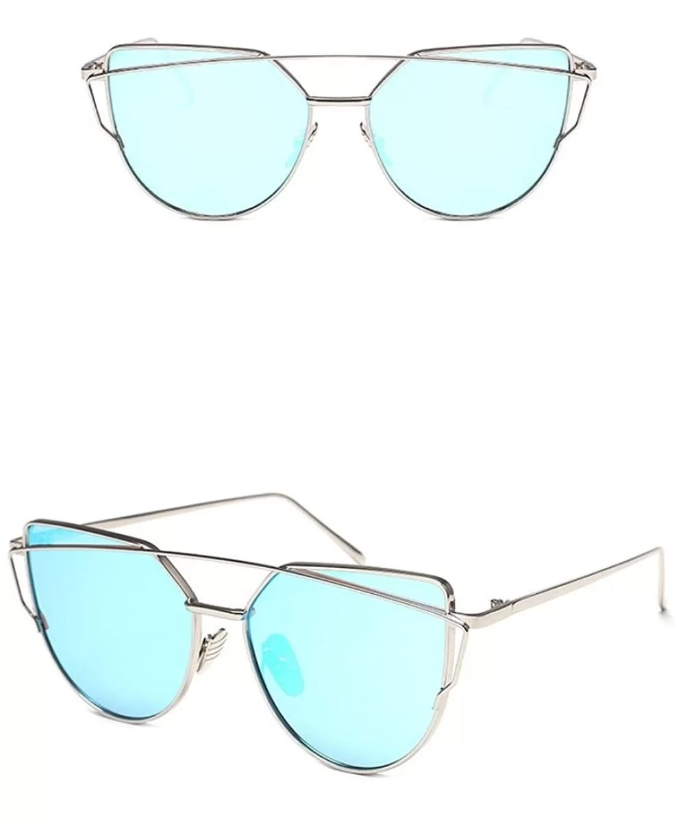 Women Fashion Twin-Beams Metal Frame Mirror Sunglasses Cat Eye Glasses - E - CH189Y6XWXQ $11.64 Cat Eye