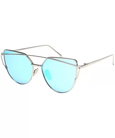 Women Fashion Twin-Beams Metal Frame Mirror Sunglasses Cat Eye Glasses - E - CH189Y6XWXQ $11.64 Cat Eye