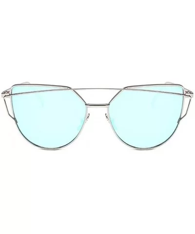 Women Fashion Twin-Beams Metal Frame Mirror Sunglasses Cat Eye Glasses - E - CH189Y6XWXQ $11.64 Cat Eye