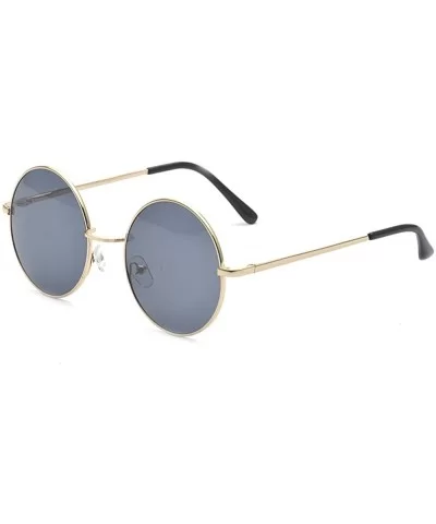 Classic Round Circle Mirrored Lens Thin Frame John Lennon Sunglasses Eyewear - Black - CI184T4RDUK $12.32 Round