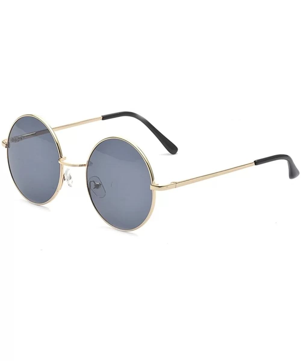 Classic Round Circle Mirrored Lens Thin Frame John Lennon Sunglasses Eyewear - Black - CI184T4RDUK $12.32 Round