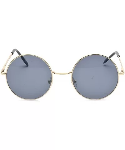 Classic Round Circle Mirrored Lens Thin Frame John Lennon Sunglasses Eyewear - Black - CI184T4RDUK $12.32 Round