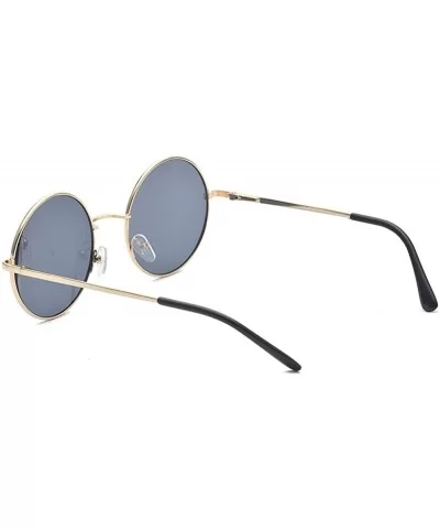 Classic Round Circle Mirrored Lens Thin Frame John Lennon Sunglasses Eyewear - Black - CI184T4RDUK $12.32 Round