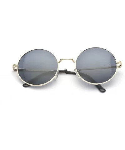 Classic Round Circle Mirrored Lens Thin Frame John Lennon Sunglasses Eyewear - Black - CI184T4RDUK $12.32 Round