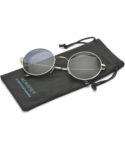 Classic Round Circle Mirrored Lens Thin Frame John Lennon Sunglasses Eyewear - Black - CI184T4RDUK $12.32 Round