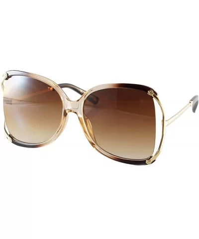 Oversize Exposed Lens Rose Deco Metal Temple Butterfly Sunglasses A255 - Brown Brown - CA18O3GGW0K $18.85 Oversized