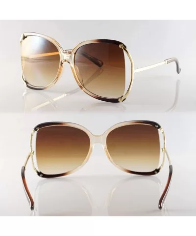 Oversize Exposed Lens Rose Deco Metal Temple Butterfly Sunglasses A255 - Brown Brown - CA18O3GGW0K $18.85 Oversized
