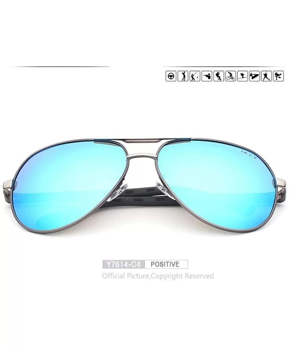 Men Sunglasses Aluminum Magnesium Polarized Pilot Glasses Fashion Y7614 C1 BOX - Y7614 C4 Box - CN18XE9T88C $24.26 Oversized