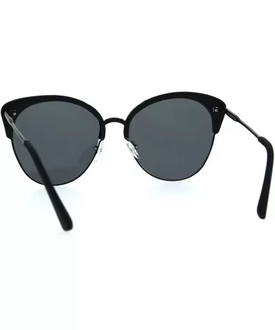 Womens Oversize Cat Eye Half Rim Chic Fashion Sunglasses - Solid Black - C71852SONK9 $18.13 Cat Eye