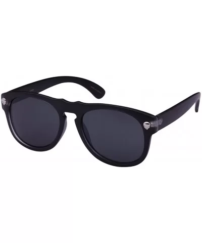 Round Horned Rim Skull Sunglasses with Flash Mirror Lens SK540900-FM - Clear+matte Black - CO12N18U308 $12.81 Round