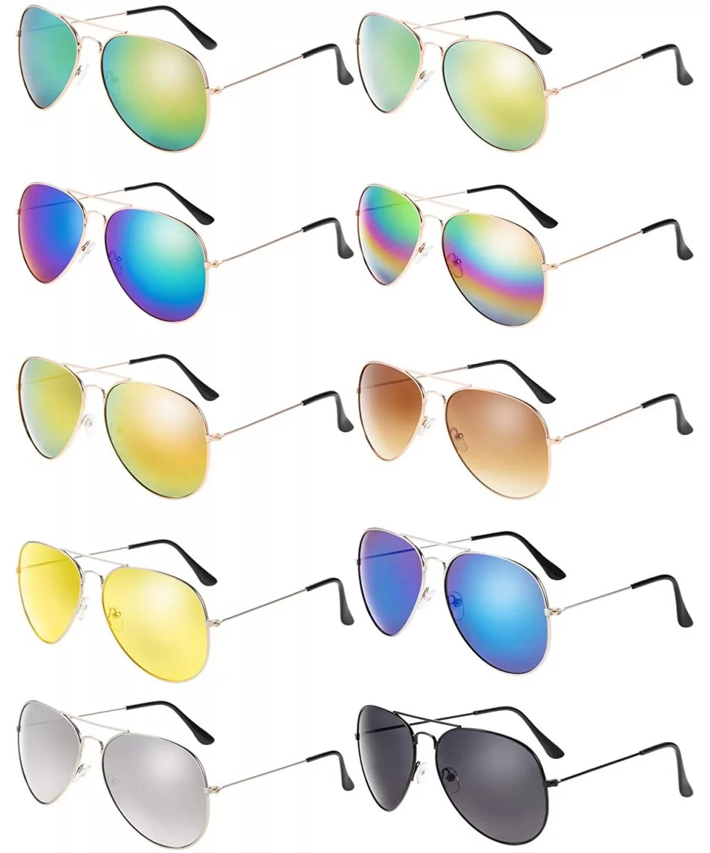 10 Pieces Classic Mirrored Flat Lens Sunglasses Mirrored Lens Metal Frame Sunglasses for Men Women - C118QWSULY8 $36.30 Aviator