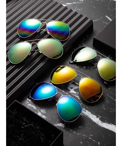 10 Pieces Classic Mirrored Flat Lens Sunglasses Mirrored Lens Metal Frame Sunglasses for Men Women - C118QWSULY8 $36.30 Aviator