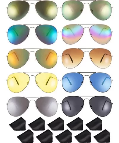 10 Pieces Classic Mirrored Flat Lens Sunglasses Mirrored Lens Metal Frame Sunglasses for Men Women - C118QWSULY8 $36.30 Aviator