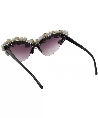 Sparkling Crystal Cat Eye Sunglasses UV Protection Rhinestone Sunglasses - Black2397 - CK1939ID07A $23.48 Oversized