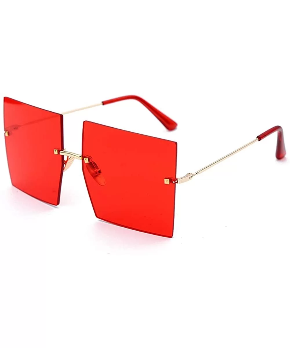 Women's Square Rimless Sunglasses-Highstreet Trendy Oversized Shades UV400 Sunglasses for Men - 5-red - C0198S7H8RR $18.98 Sq...