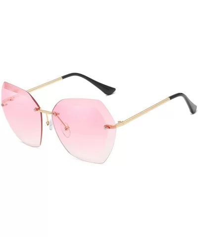 Women Oversized Rimless Gradient Color Sunglasses Diamond Cutting Lens - Pink Gradient - CY18SRS3ME4 $14.75 Oversized