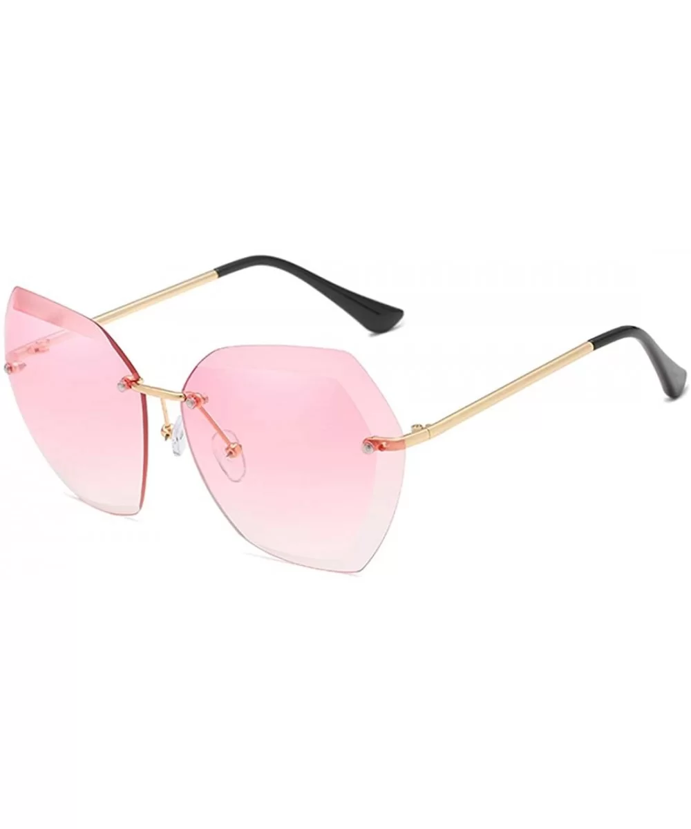 Women Oversized Rimless Gradient Color Sunglasses Diamond Cutting Lens - Pink Gradient - CY18SRS3ME4 $14.75 Oversized