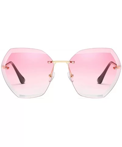 Women Oversized Rimless Gradient Color Sunglasses Diamond Cutting Lens - Pink Gradient - CY18SRS3ME4 $14.75 Oversized