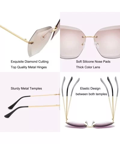 Women Oversized Rimless Gradient Color Sunglasses Diamond Cutting Lens - Pink Gradient - CY18SRS3ME4 $14.75 Oversized