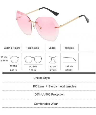 Women Oversized Rimless Gradient Color Sunglasses Diamond Cutting Lens - Pink Gradient - CY18SRS3ME4 $14.75 Oversized