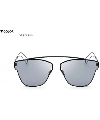 Large Retro VINTAGE Cat Eye Aviator Fashion Oversized Women Sunglasses Flat Top - Grey - CL18GD493CG $23.36 Aviator