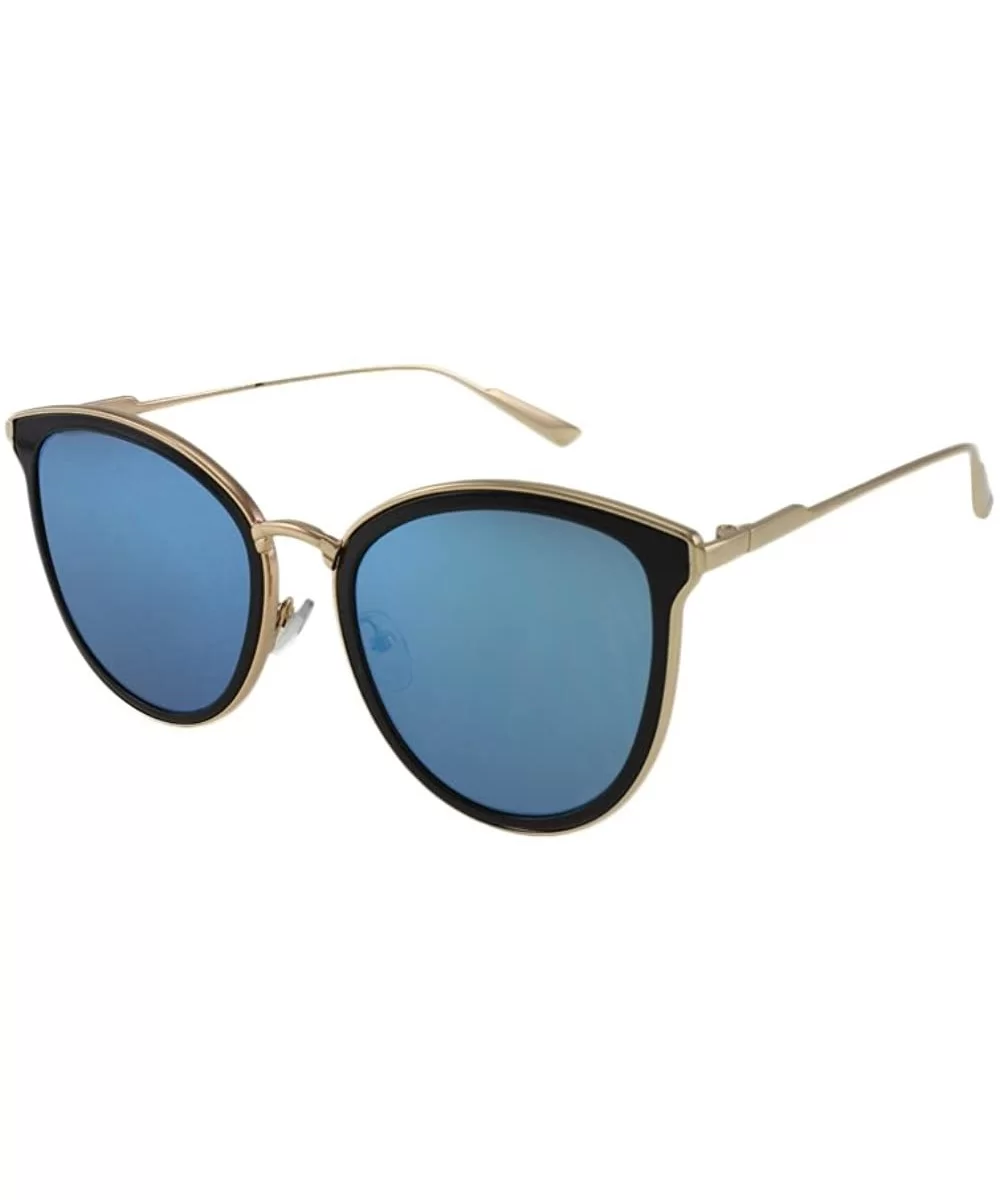 Luxury Metal Frame Cateye Sunglasses Includes Microfiber Pouch - Black / Blue Mirror - CR187WRXYH5 $17.97 Goggle