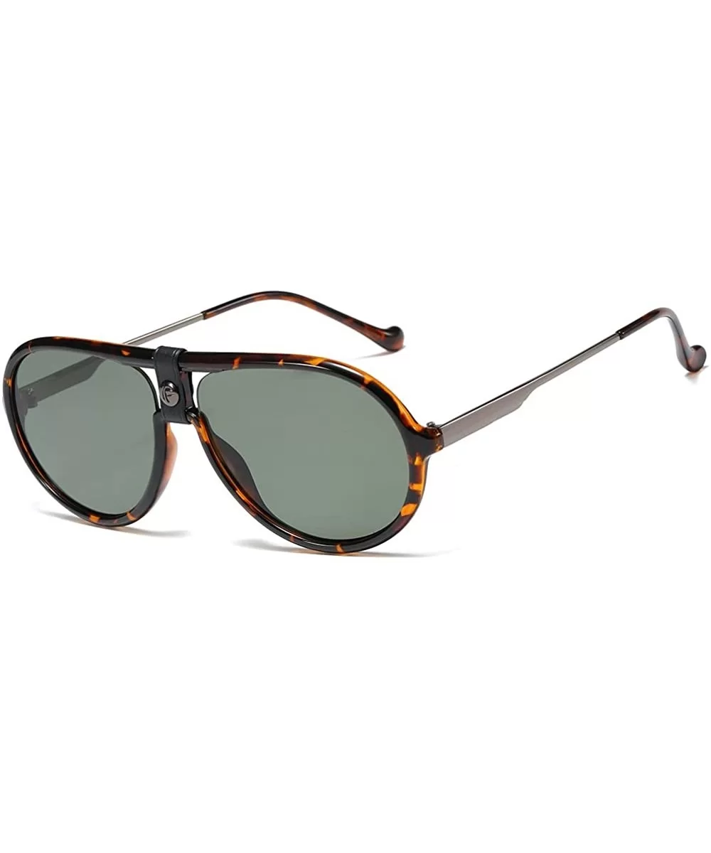 Leather sunglasses Pilot Sunglasses Women Men Vintage Oversizd Glasses Mirror Lens - 3 - C418Z777HZL $27.78 Square