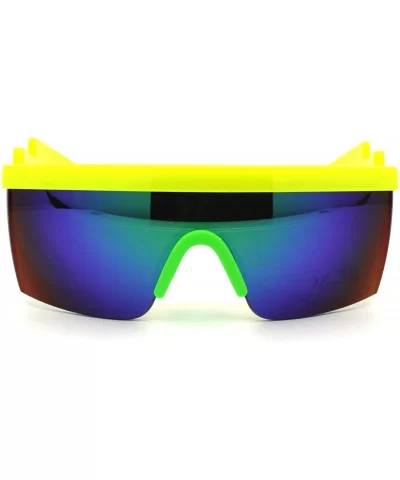 Mirrored Lens Light Bolt Arm Funky Futuristic Shield Plastic Half Rim Sunglasses - Yellow Teal Mirror - C1198O3X88G $17.59 Re...