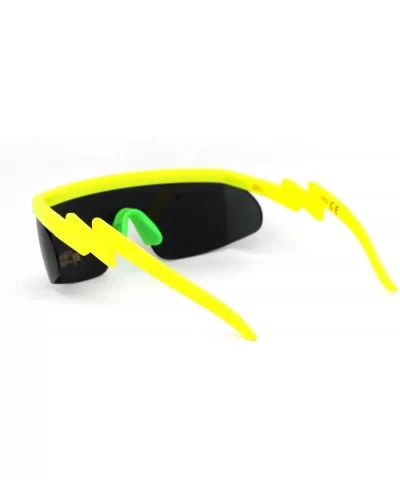 Mirrored Lens Light Bolt Arm Funky Futuristic Shield Plastic Half Rim Sunglasses - Yellow Teal Mirror - C1198O3X88G $17.59 Re...