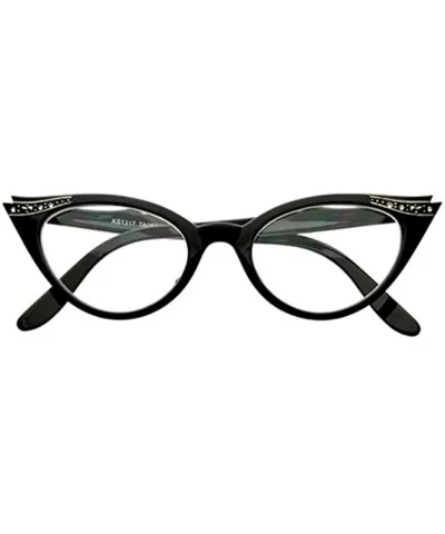 Vintage 80s Inspired Fashion Clear Lens Cat Eye Glasses Rhinestones - Black - CW12EXOE619 $12.07 Cat Eye