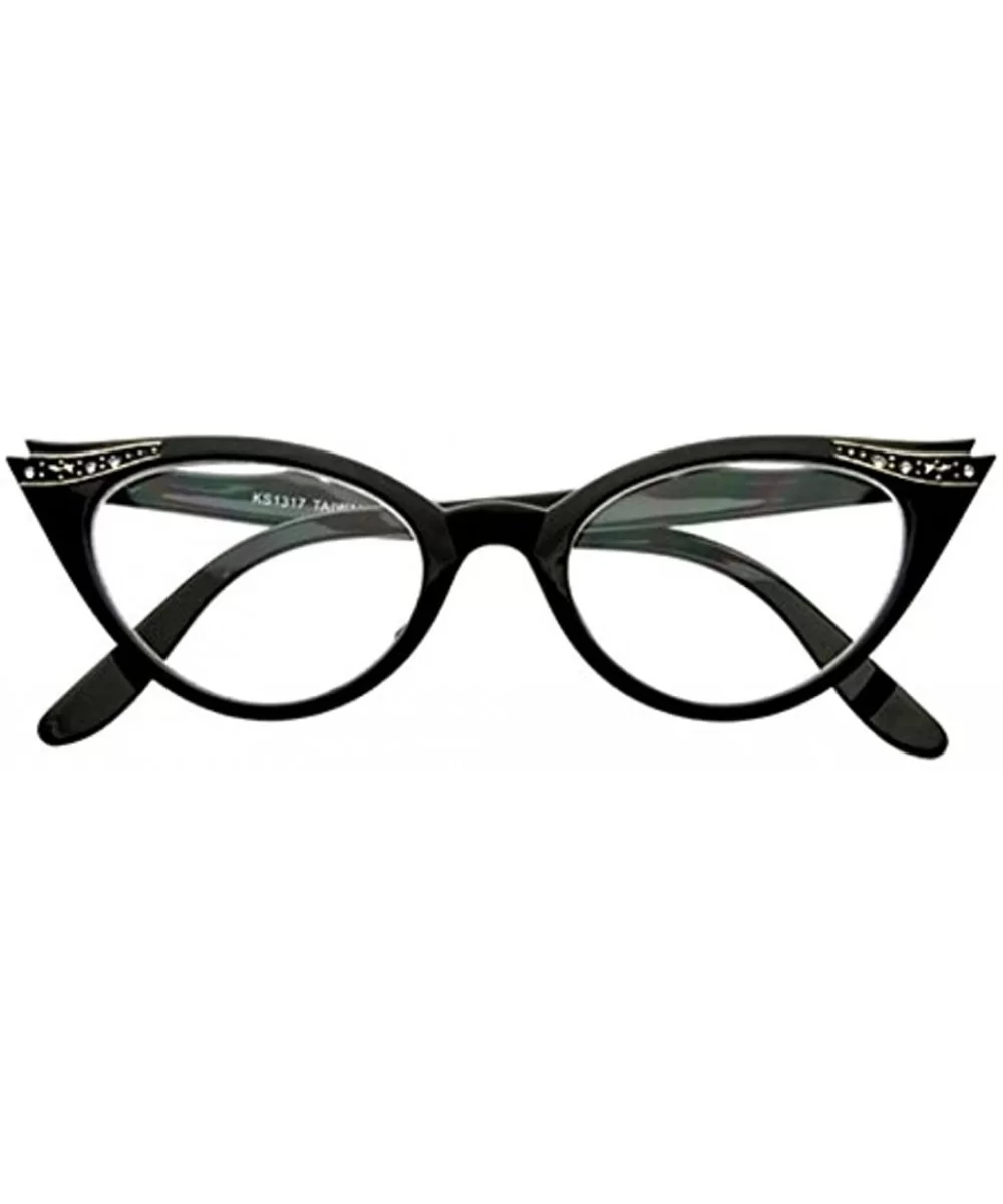 Vintage 80s Inspired Fashion Clear Lens Cat Eye Glasses Rhinestones - Black - CW12EXOE619 $12.07 Cat Eye