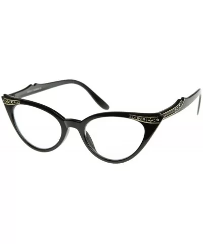 Vintage 80s Inspired Fashion Clear Lens Cat Eye Glasses Rhinestones - Black - CW12EXOE619 $12.07 Cat Eye