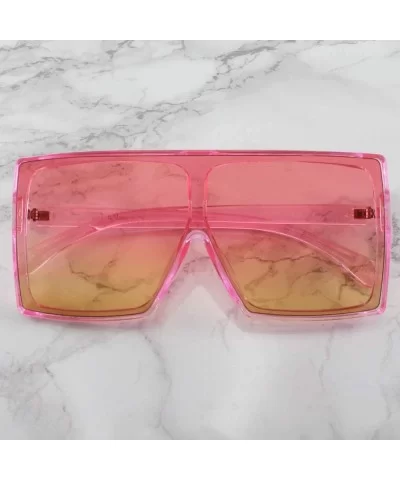 Alva - Square Oversized Sunglasses Flat Top - Pink - CB196WES7U8 $18.27 Oversized