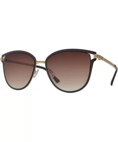 Fashion Oval Sunglasses with Chain Link Temple for Women - Brown + Brown - CV196XCRNXY $20.45 Oval